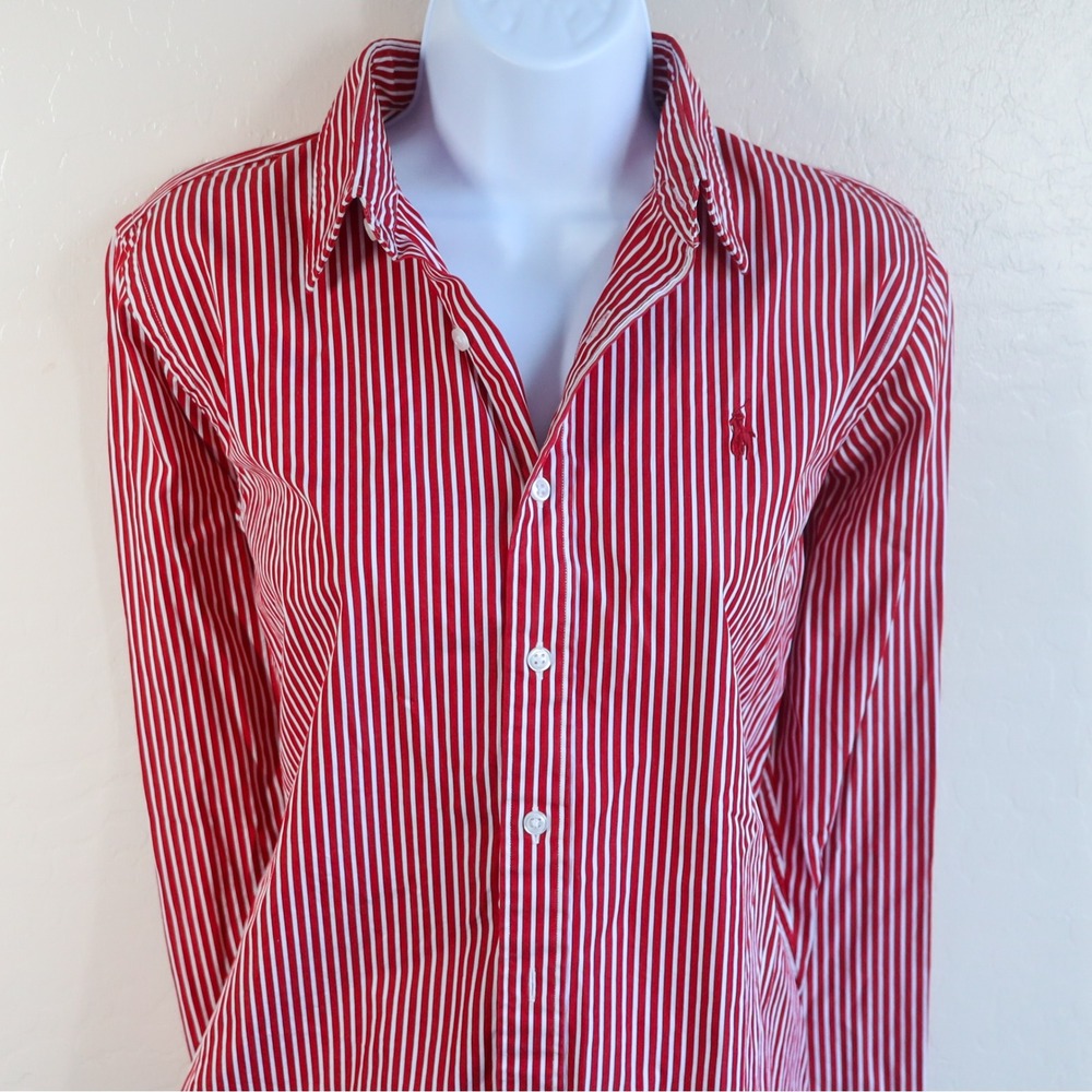 Ralph Lauren Red and White Striped Button-Down Shirt SLIM FIT